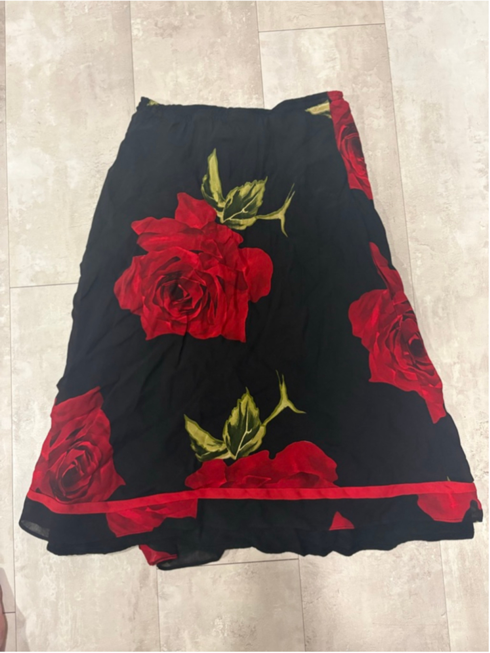 Nathalie Seaver Vintage 90s Goth Rose Midi Skirt Ribbon Small Elastic Waist